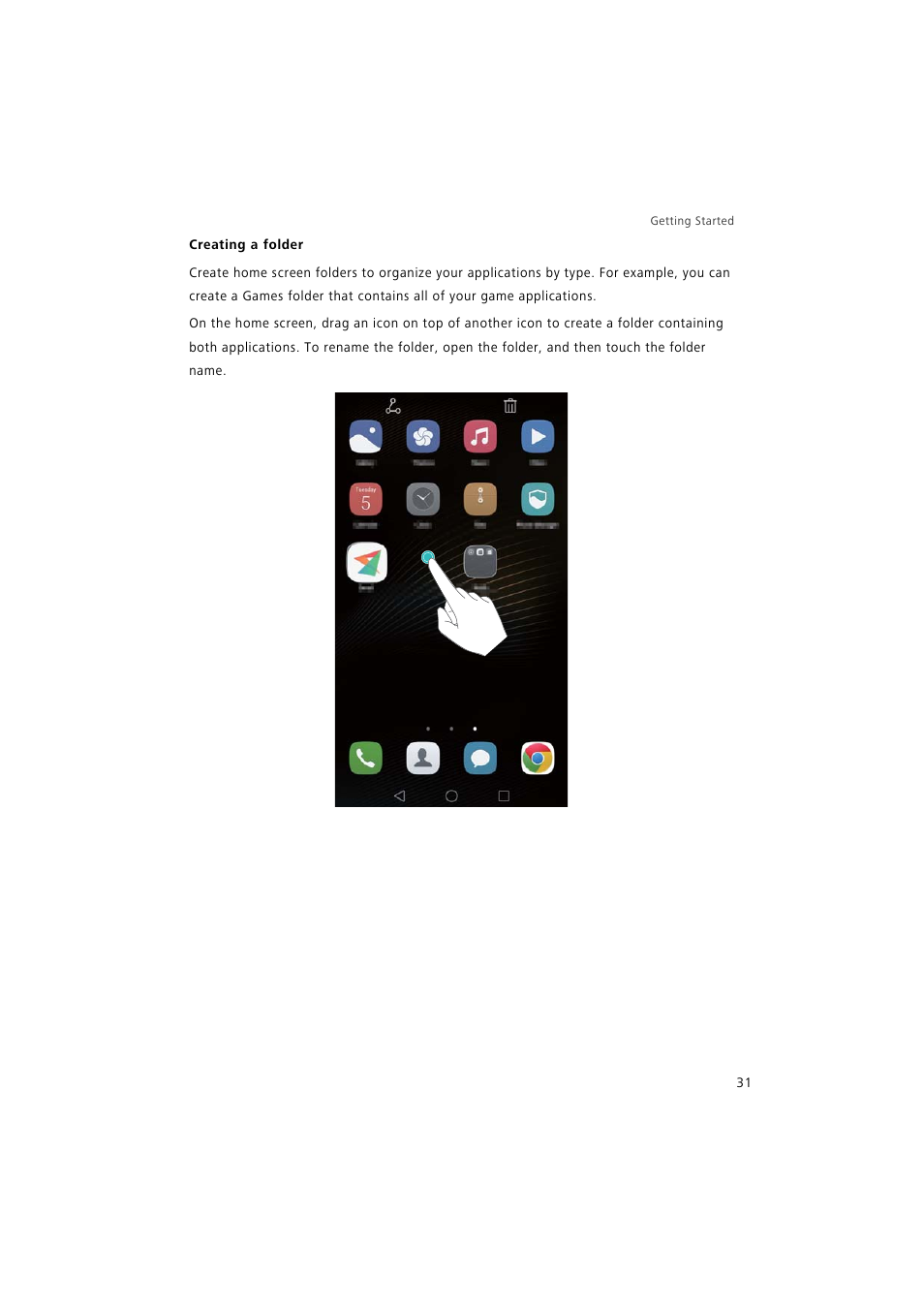 Creating a folder | Huawei P9 Lite User Manual | Page 38 / 204