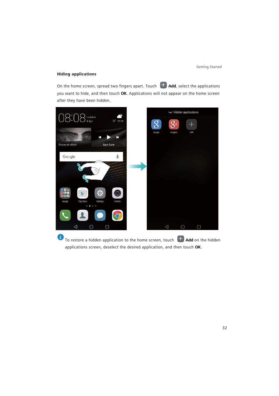 Hiding applications | Huawei P9 Lite User Manual | Page 39 / 204