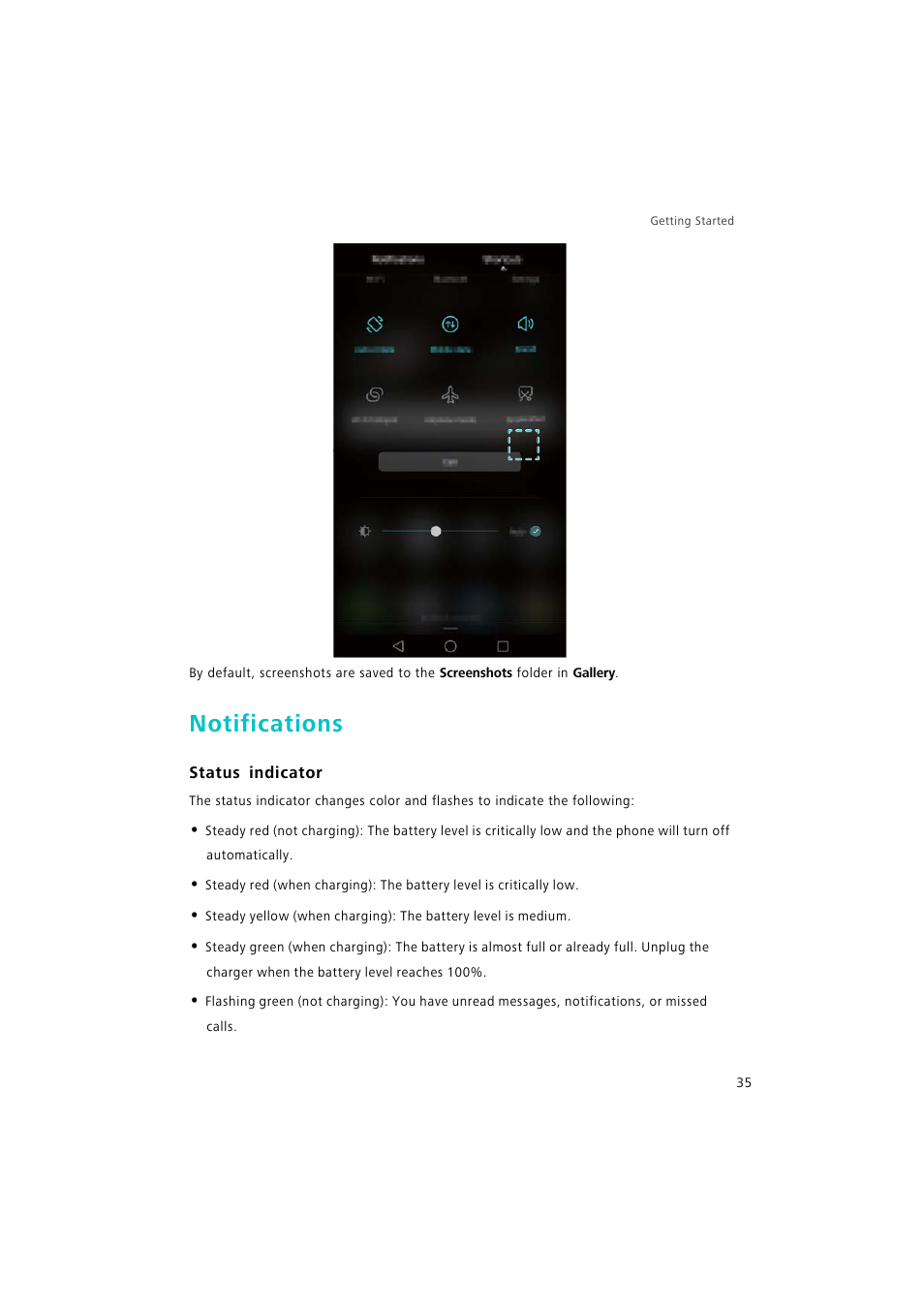 Notifications, Status indicator | Huawei P9 Lite User Manual | Page 42 / 204