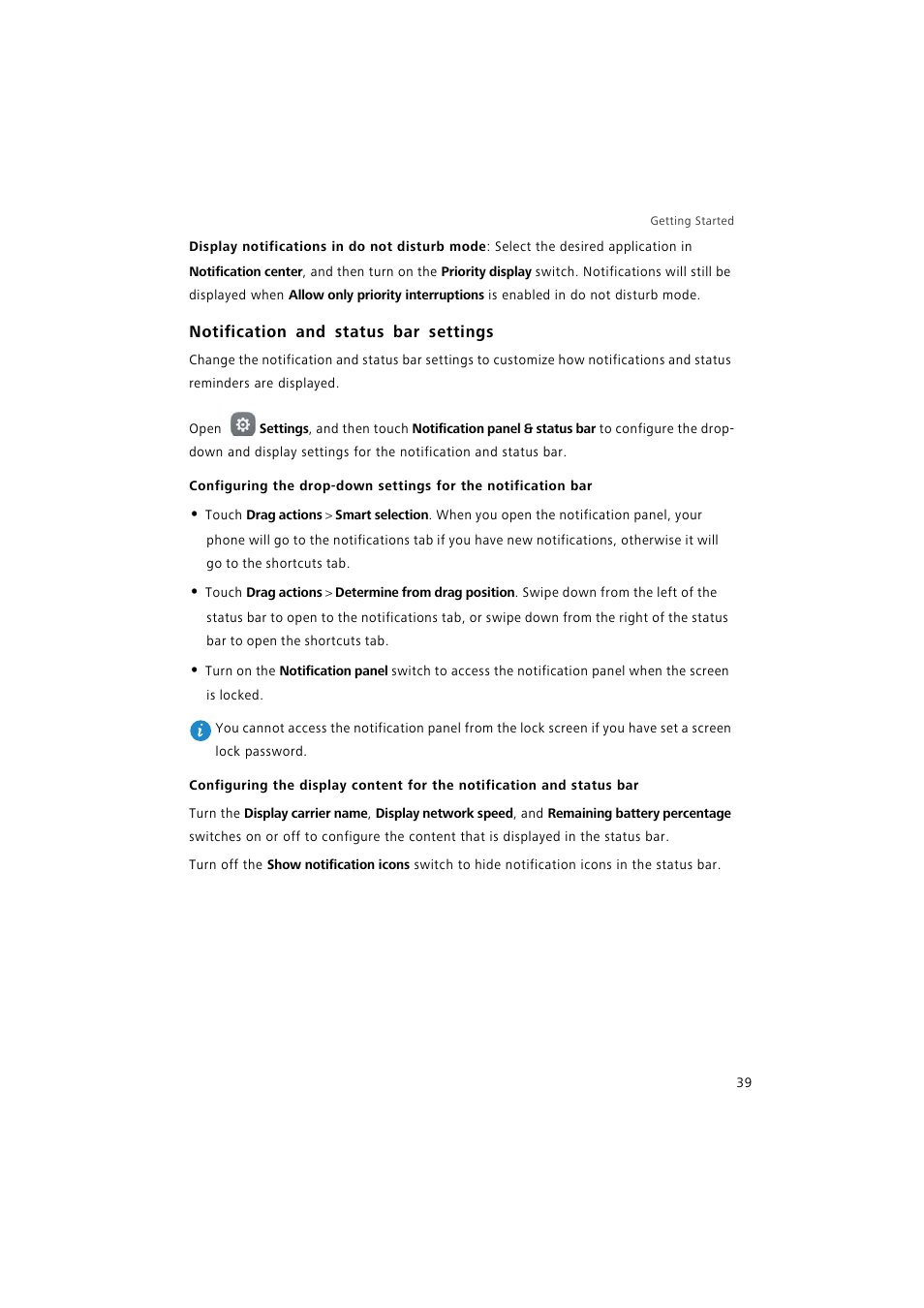 Notification and status bar settings | Huawei P9 Lite User Manual | Page 46 / 204