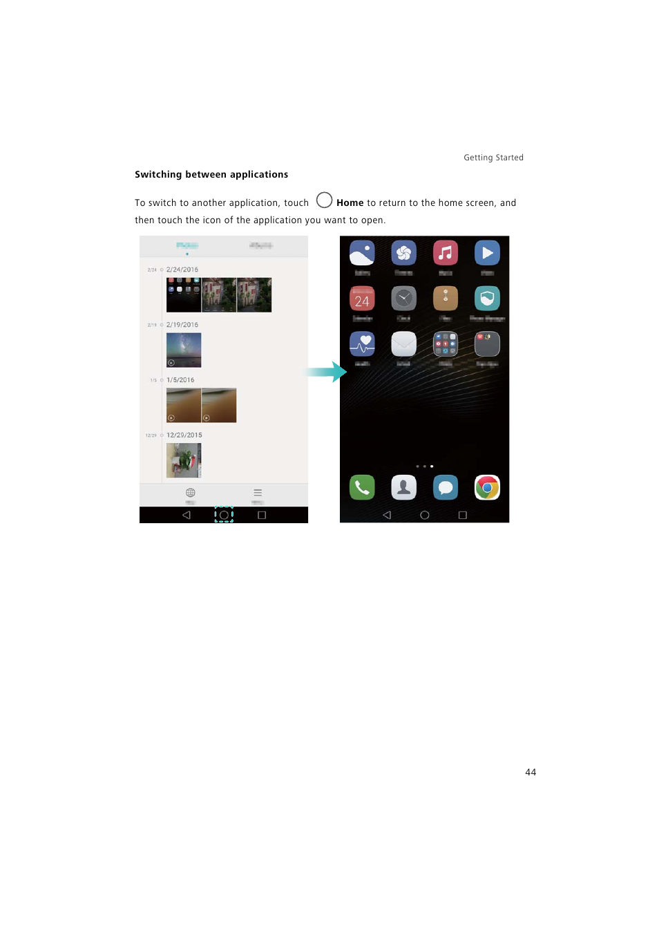 Switching between applications | Huawei P9 Lite User Manual | Page 51 / 204