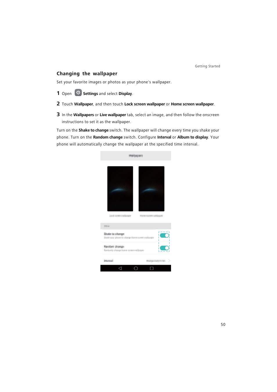 Changing the wallpaper | Huawei P9 Lite User Manual | Page 57 / 204