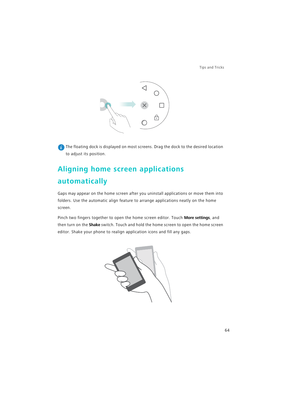 Aligning home screen applications automatically | Huawei P9 Lite User Manual | Page 71 / 204