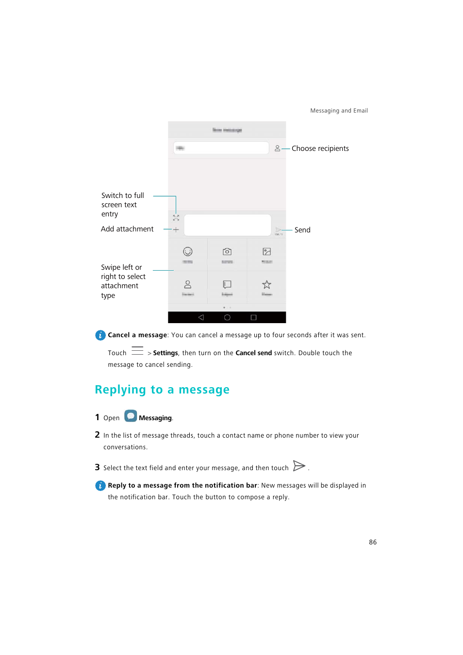 Replying to a message | Huawei P9 Lite User Manual | Page 93 / 204