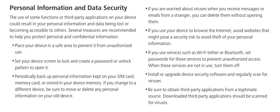 Personal information and data security | Huawei Mate 8 User Manual | Page 26 / 32