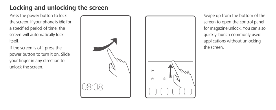 Locking and unlocking the screen | Huawei Mate 8 User Manual | Page 6 / 32