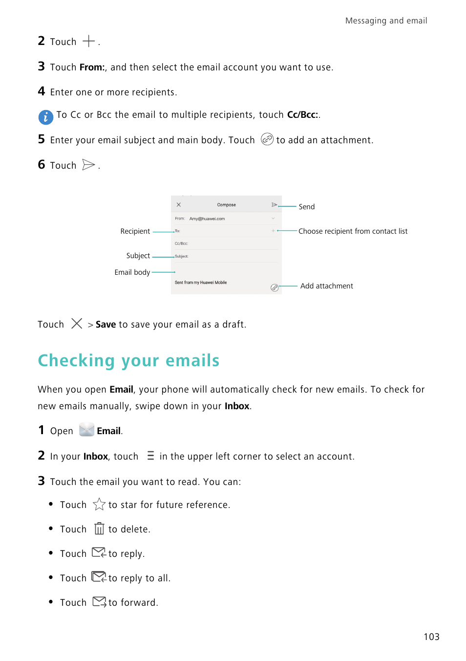 Checking your emails | Huawei Mate 8 User Manual | Page 110 / 218