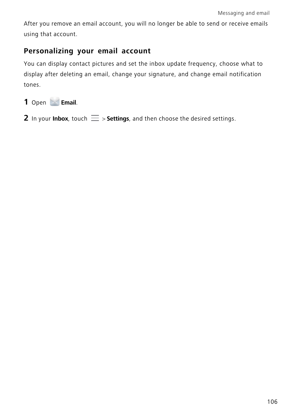 Personalizing your email account | Huawei Mate 8 User Manual | Page 113 / 218