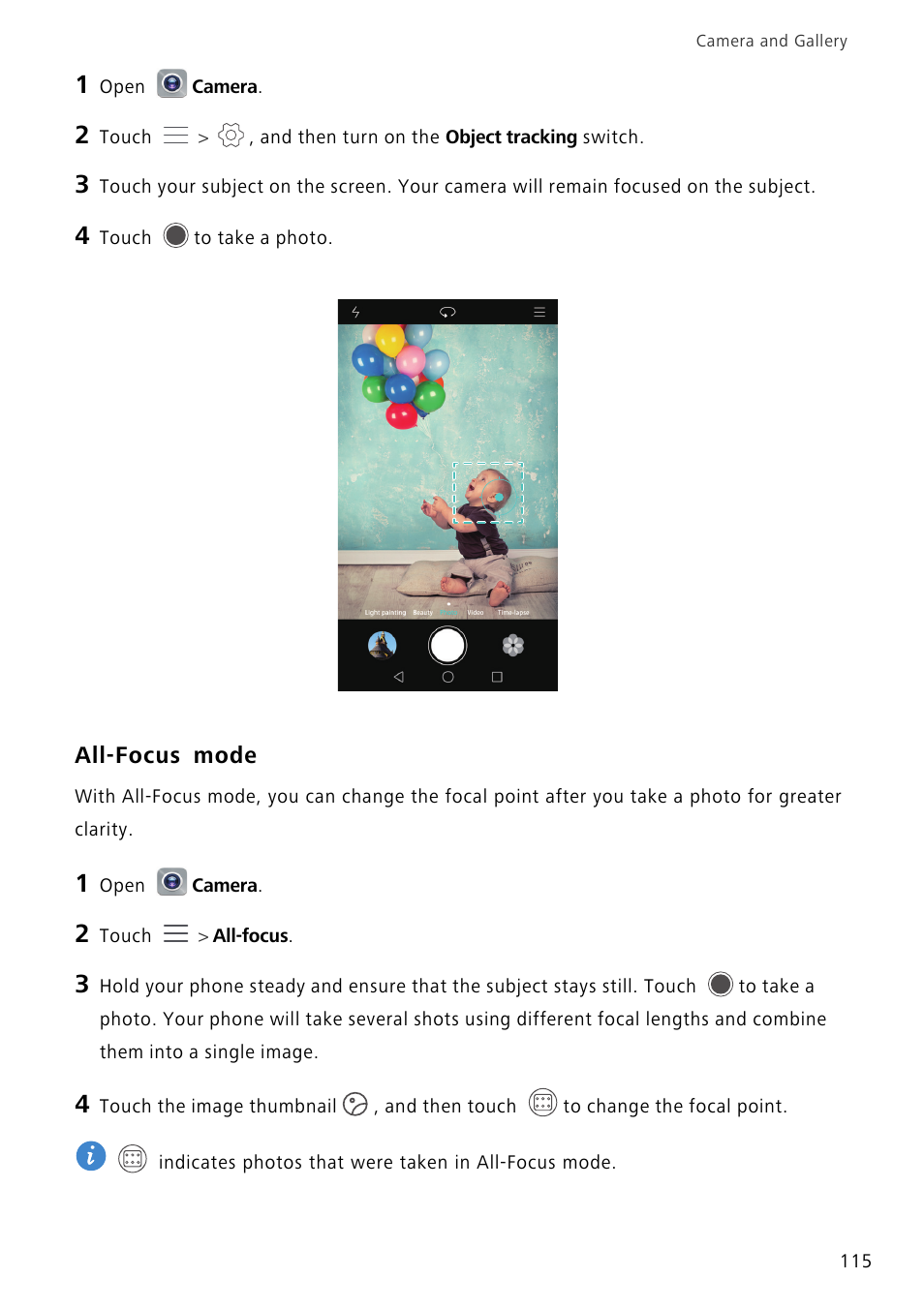 All-focus mode | Huawei Mate 8 User Manual | Page 122 / 218