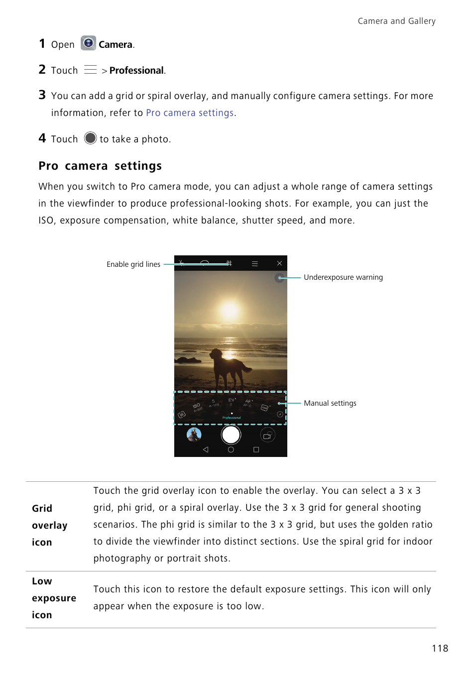 Pro camera settings | Huawei Mate 8 User Manual | Page 125 / 218