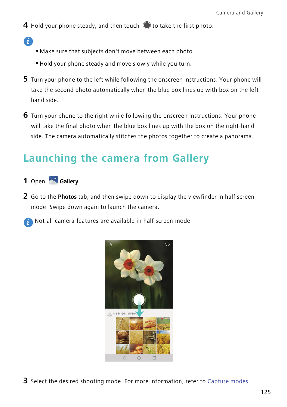 Launching the camera from gallery | Huawei Mate 8 User Manual | Page 132 / 218