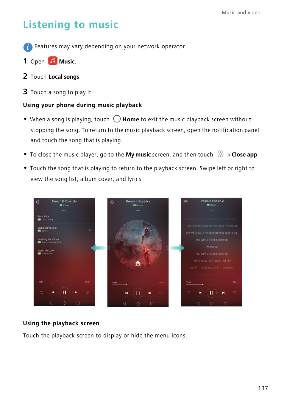 Listening to music | Huawei Mate 8 User Manual | Page 144 / 218