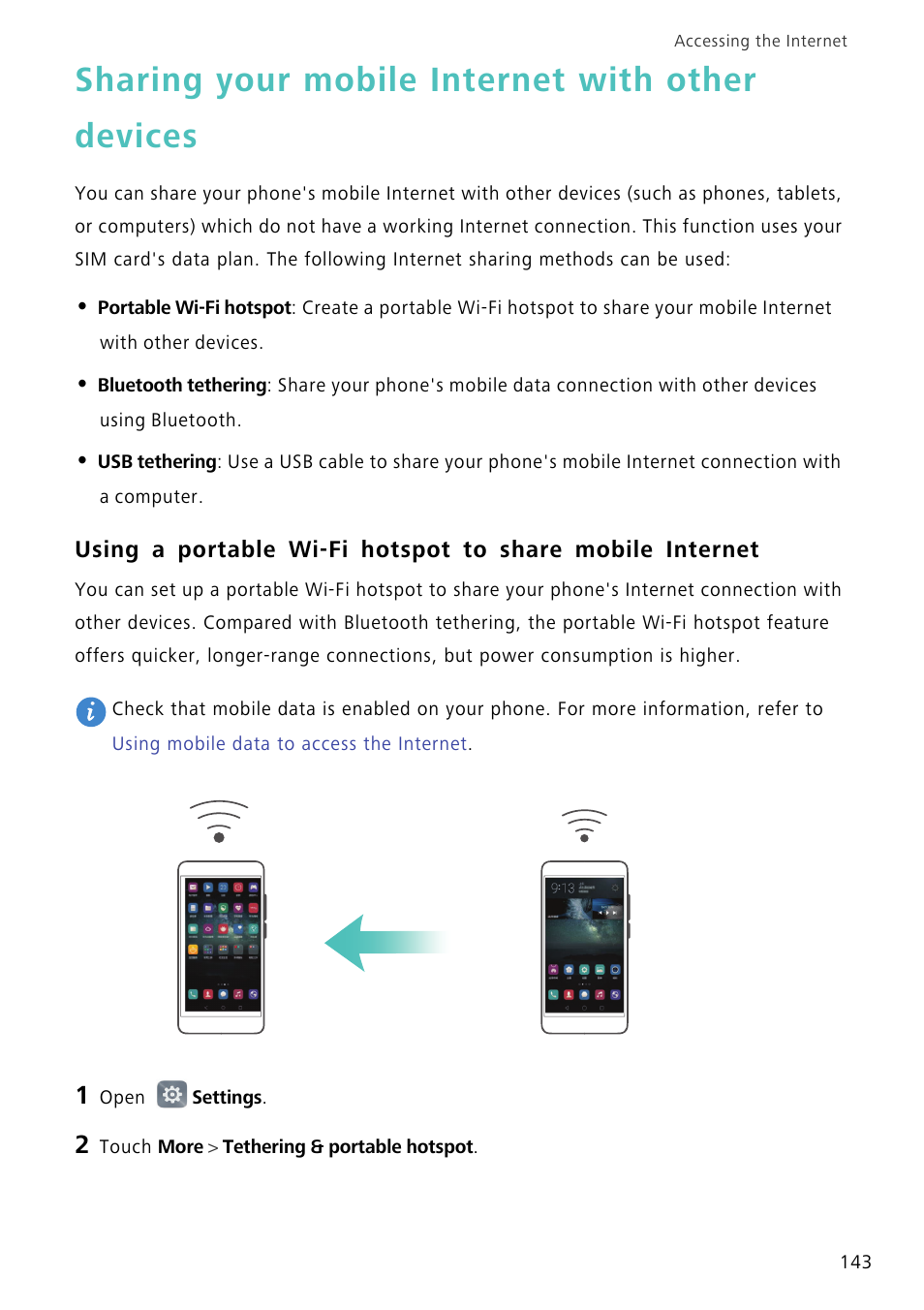 Sharing your mobile internet with other devices | Huawei Mate 8 User Manual | Page 150 / 218