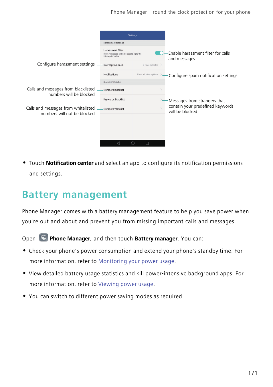 Battery management | Huawei Mate 8 User Manual | Page 178 / 218