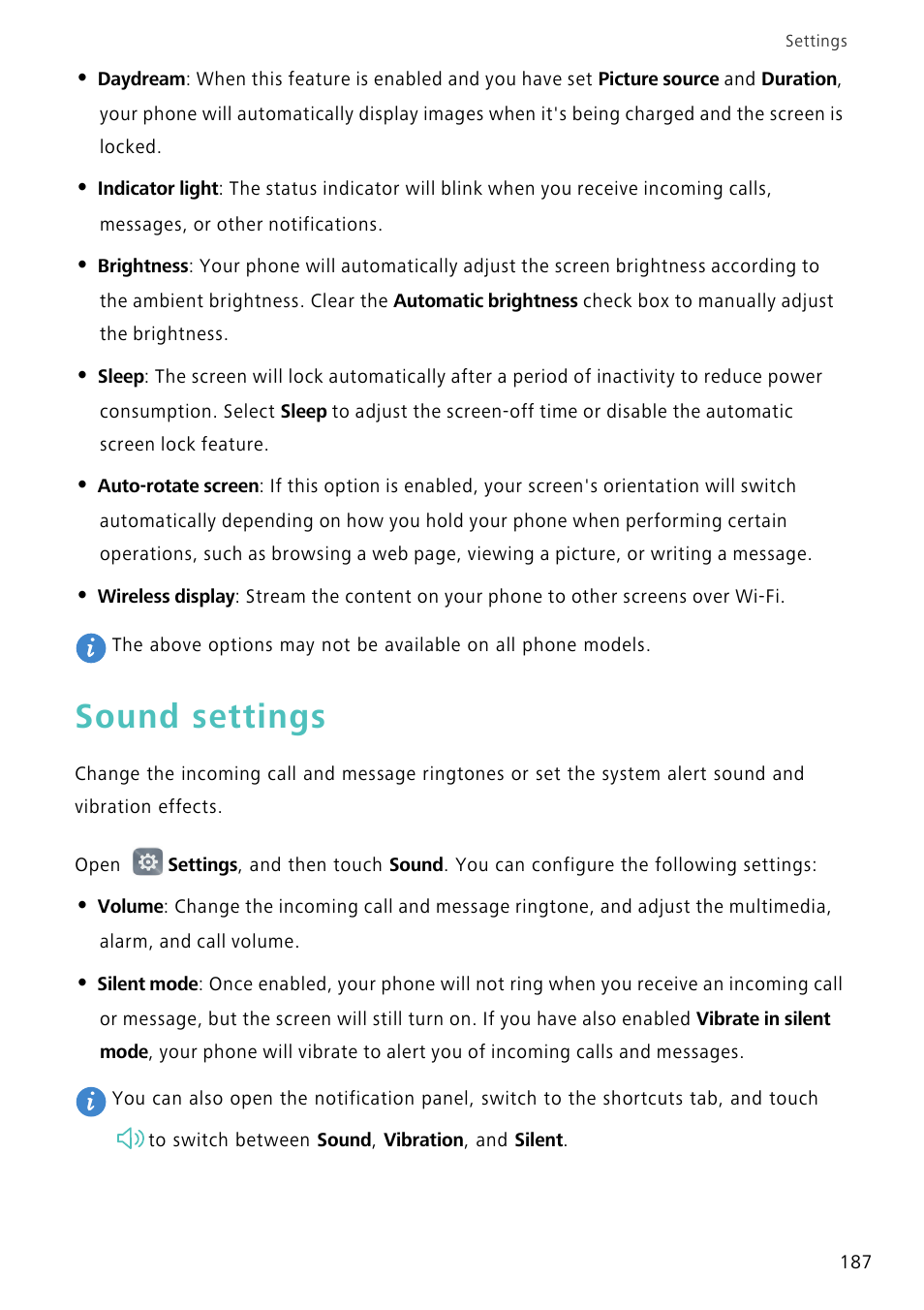 Sound settings | Huawei Mate 8 User Manual | Page 194 / 218