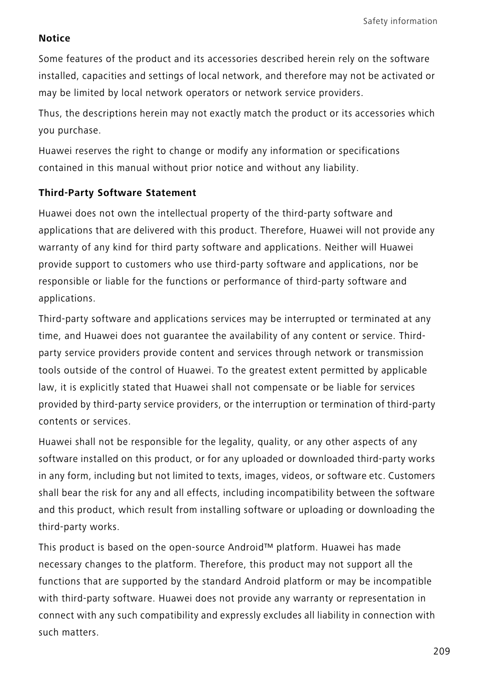 Notice, Third-party software statement | Huawei Mate 8 User Manual | Page 216 / 218