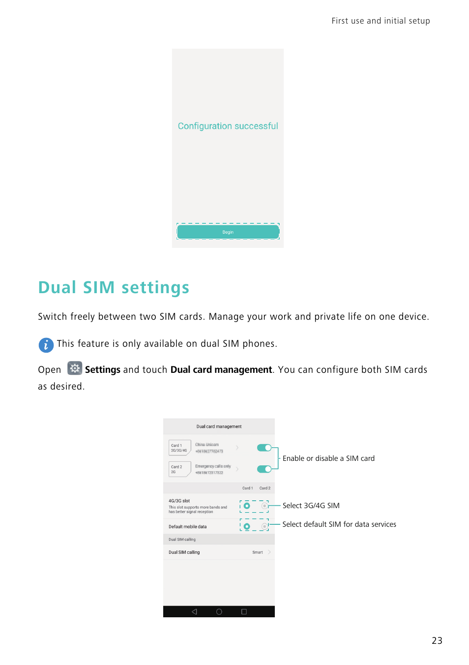 Dual sim settings | Huawei Mate 8 User Manual | Page 30 / 218
