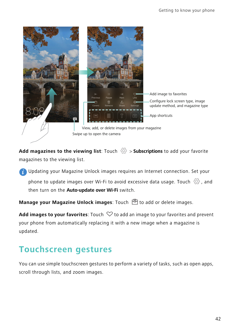 Touchscreen gestures | Huawei Mate 8 User Manual | Page 49 / 218