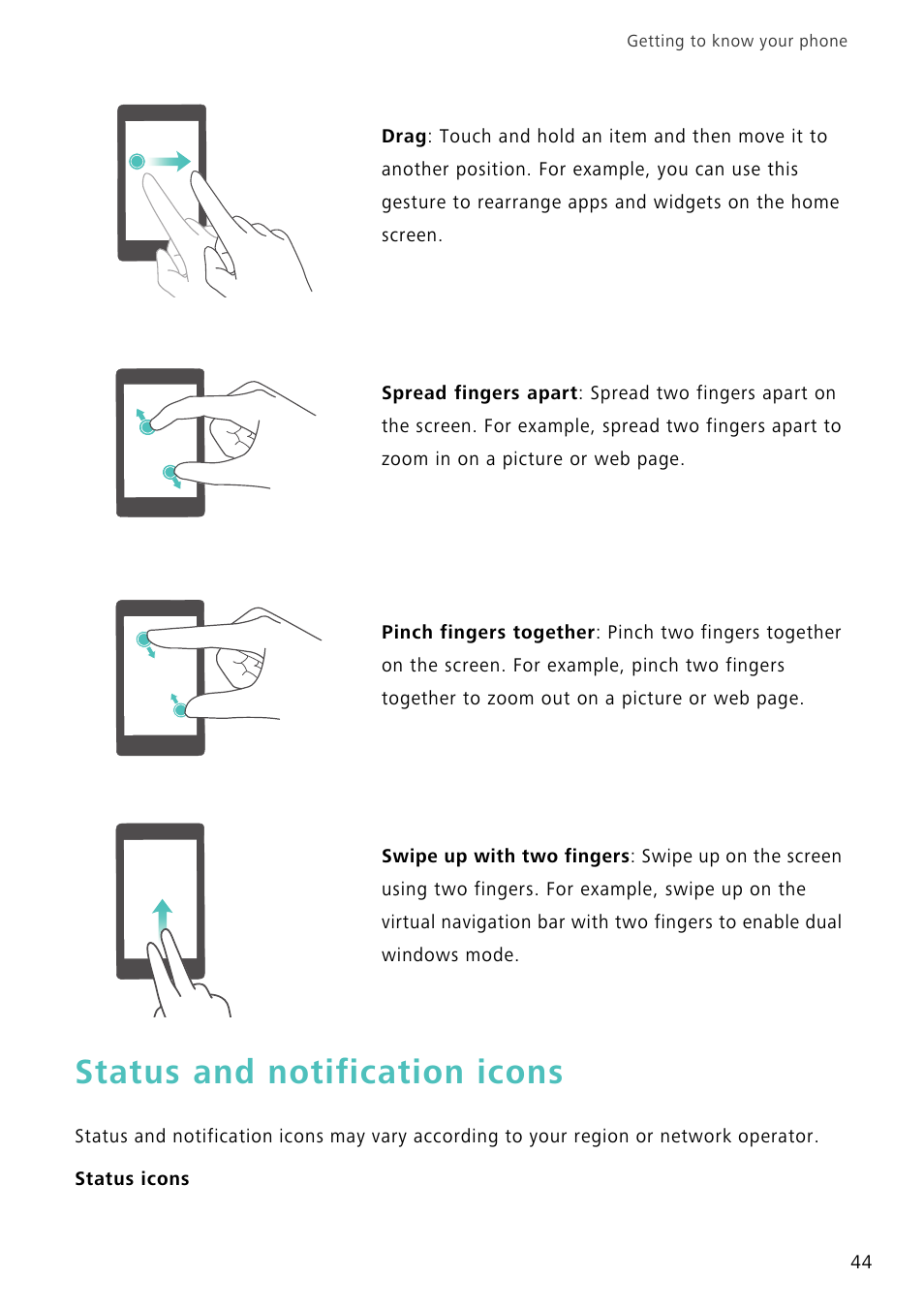 Status and notification icons | Huawei Mate 8 User Manual | Page 51 / 218