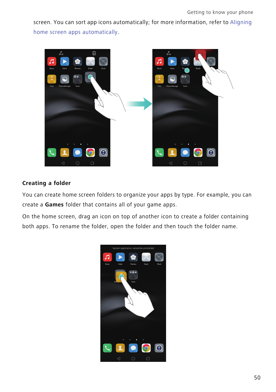 Creating a folder | Huawei Mate 8 User Manual | Page 57 / 218