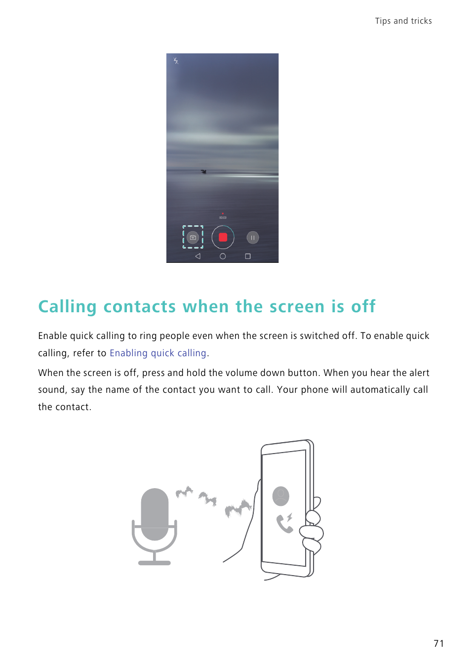 Calling contacts when the screen is off | Huawei Mate 8 User Manual | Page 78 / 218