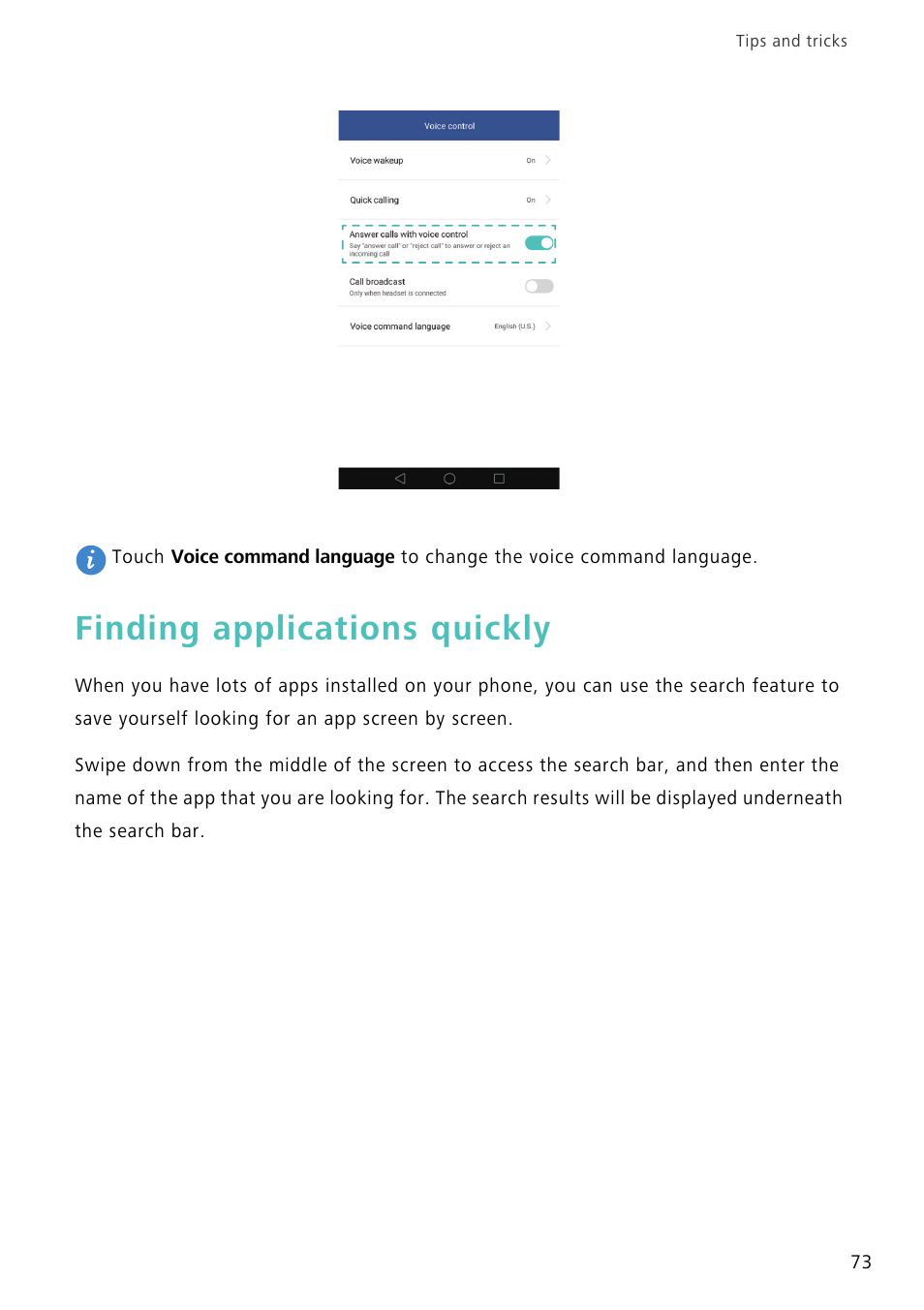 Finding applications quickly | Huawei Mate 8 User Manual | Page 80 / 218