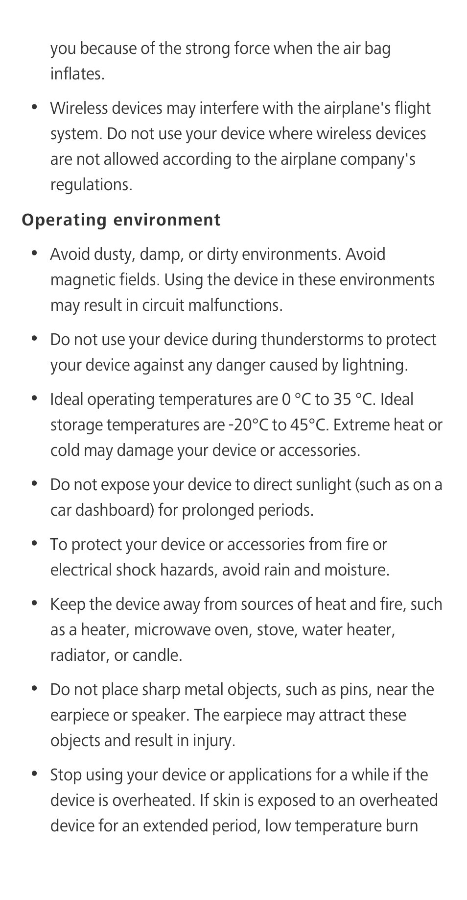 Operating environment | Huawei P9 User Manual | Page 16 / 32