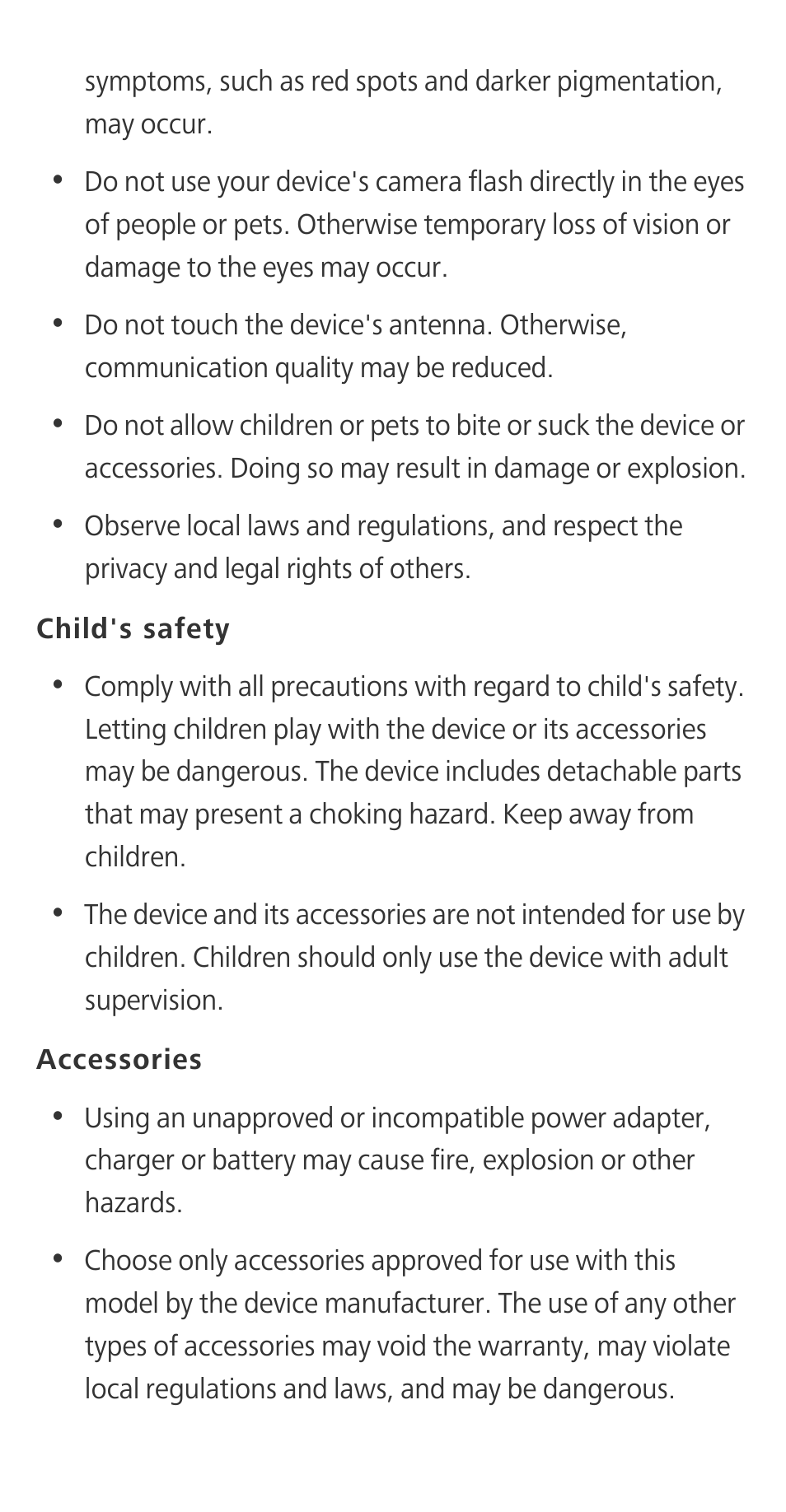 Child's safety, Accessories | Huawei P9 User Manual | Page 17 / 32