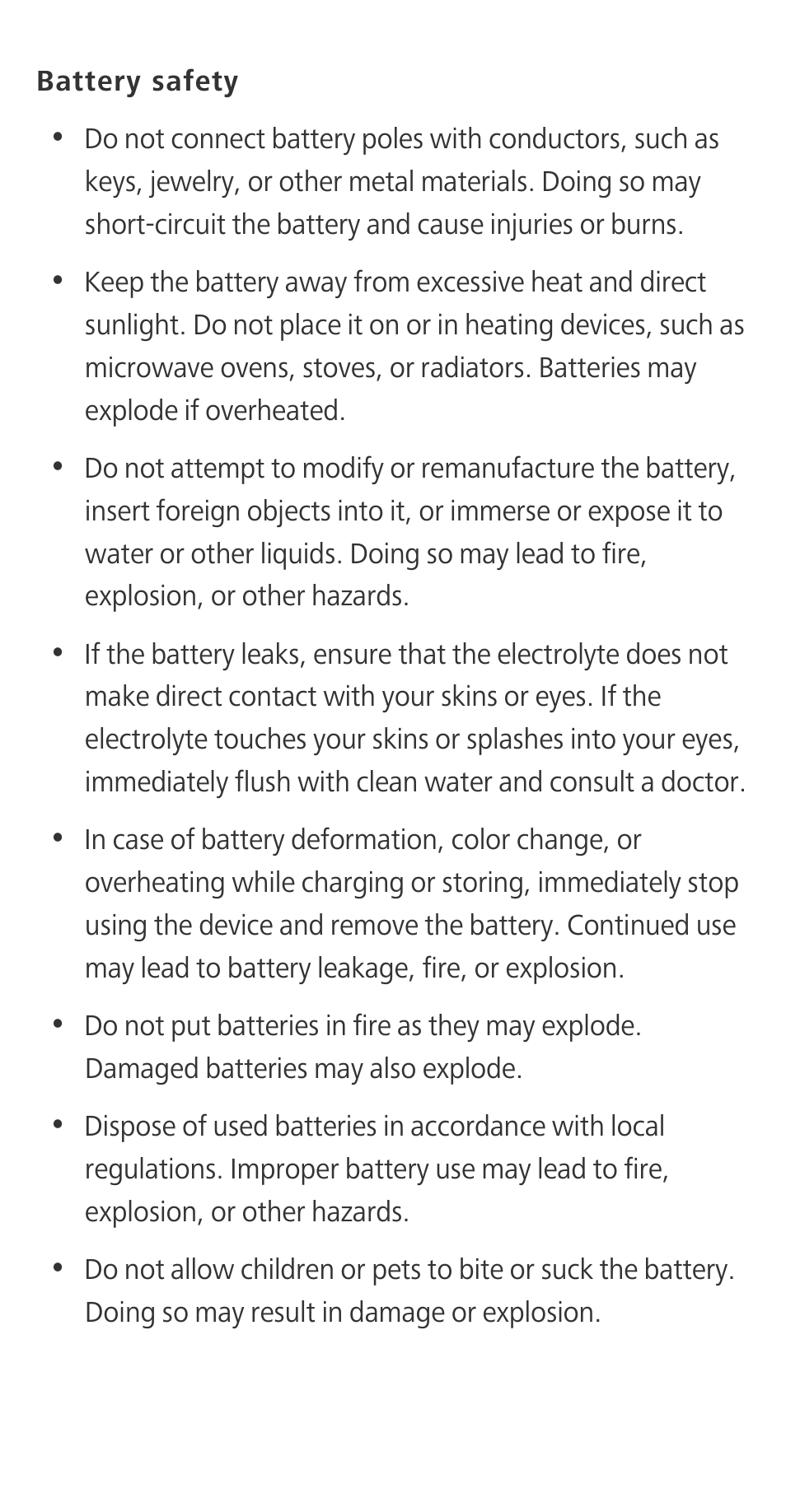 Battery safety | Huawei P9 User Manual | Page 19 / 32