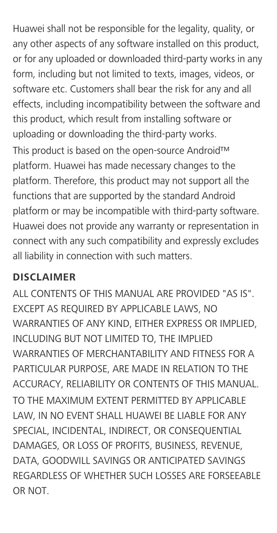 Disclaimer | Huawei P9 User Manual | Page 30 / 32