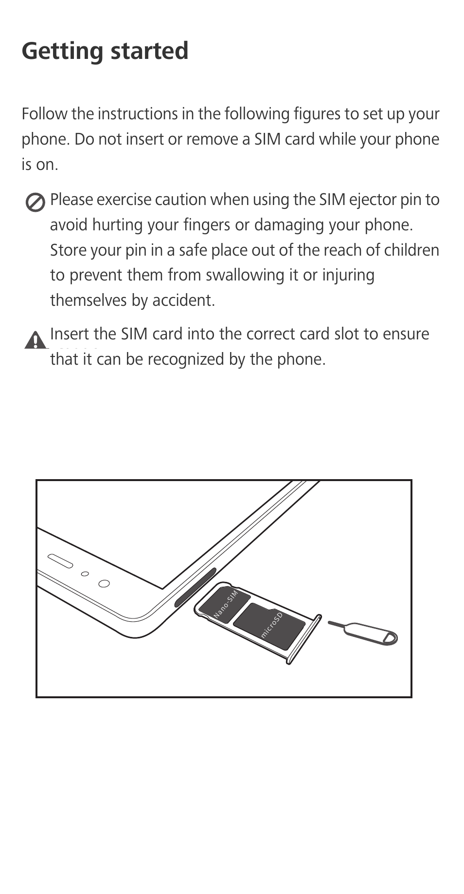 Getting started, Caution | Huawei P9 User Manual | Page 4 / 32