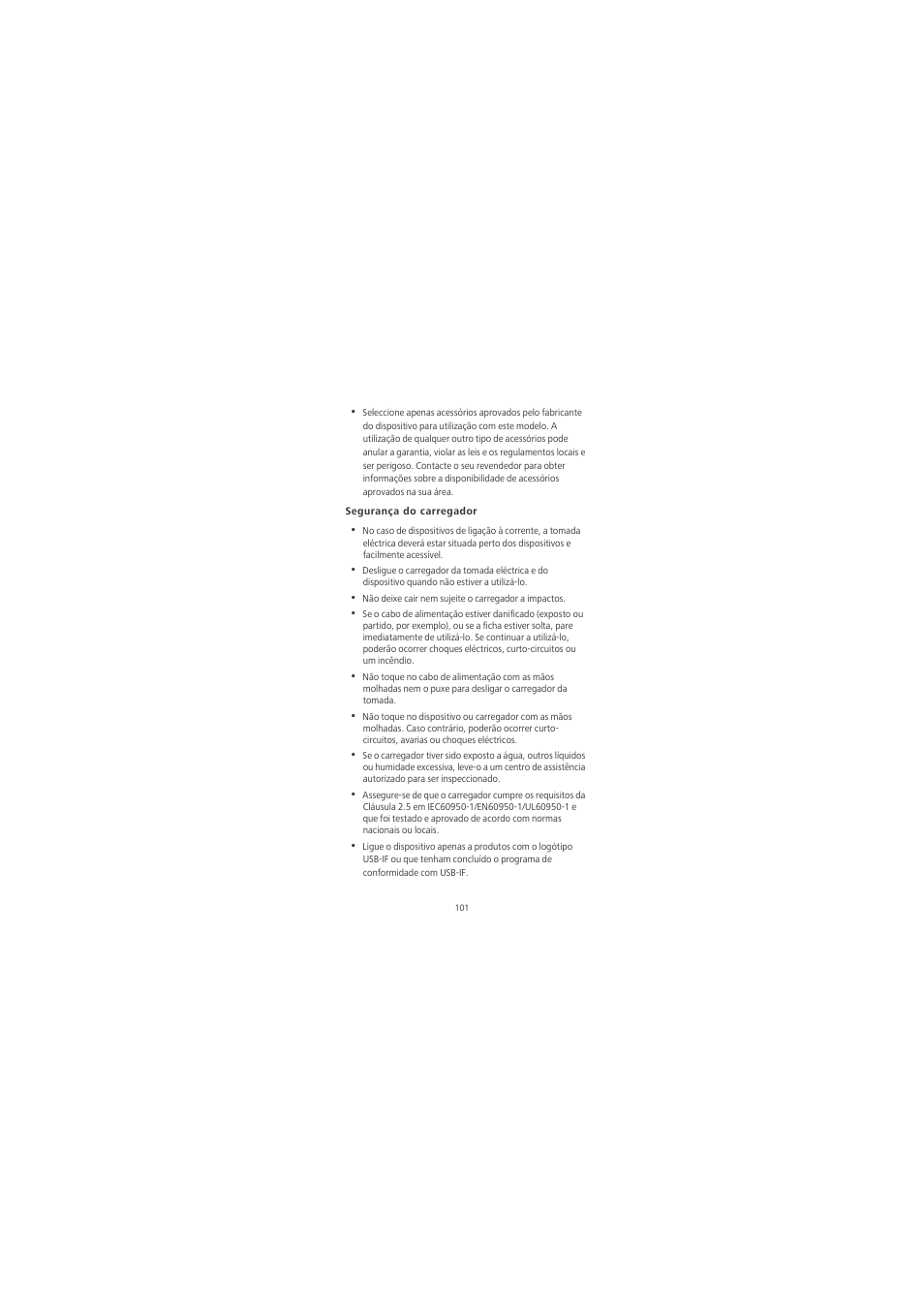 Segurança do carregador | Huawei Honor 6X User Manual | Page 105 / 156