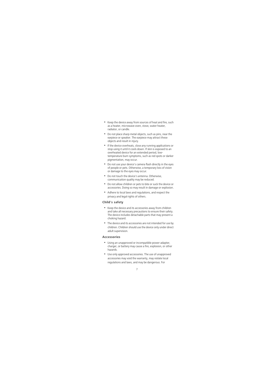 Child's safety, Accessories | Huawei Honor 6X User Manual | Page 11 / 156