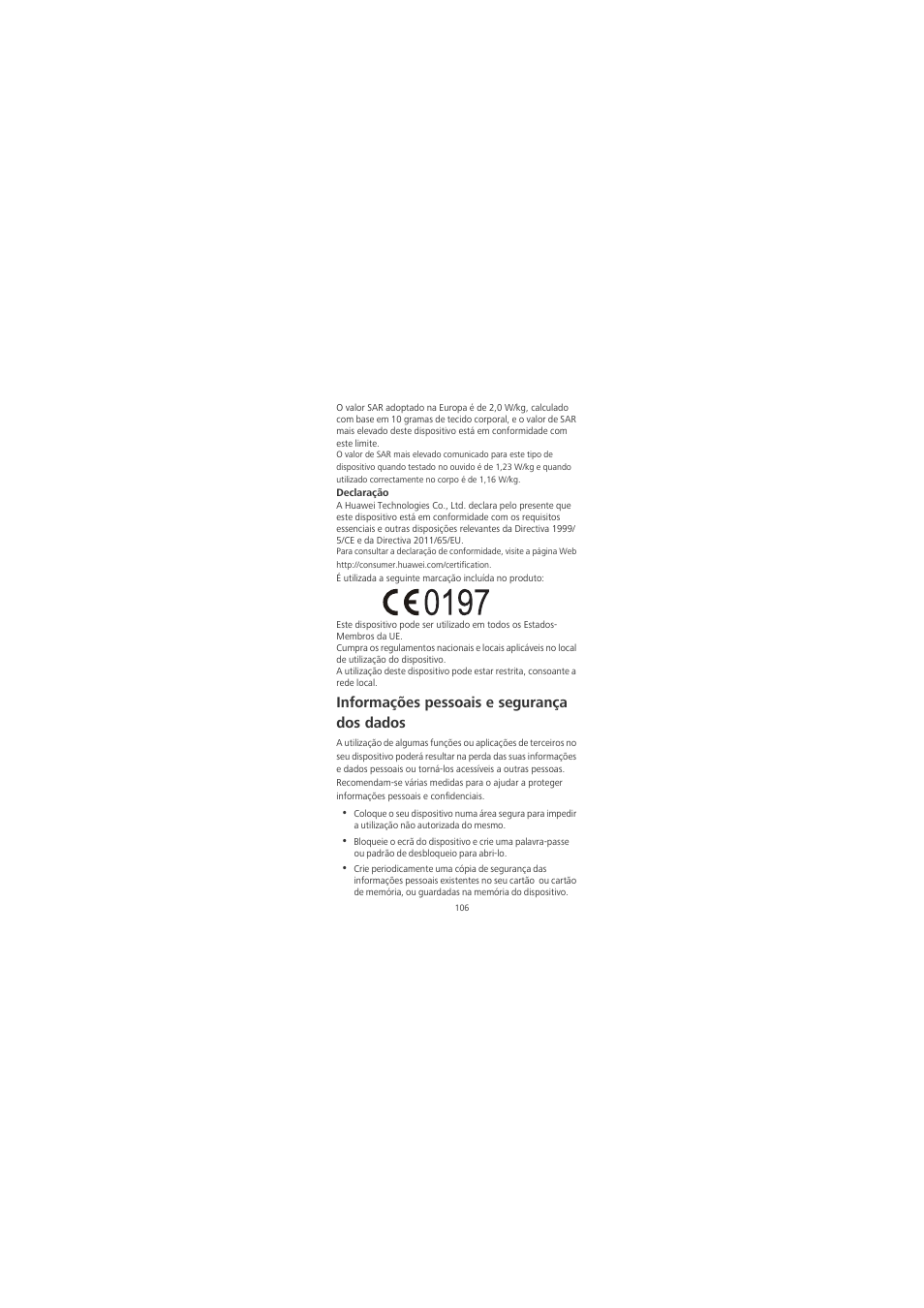 Informações pessoais e segurança dos dados | Huawei Honor 6X User Manual | Page 110 / 156