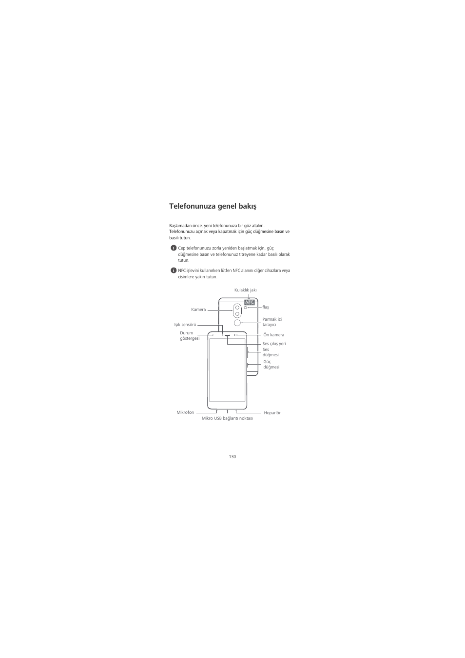 Telefonunuza genel bakış | Huawei Honor 6X User Manual | Page 134 / 156