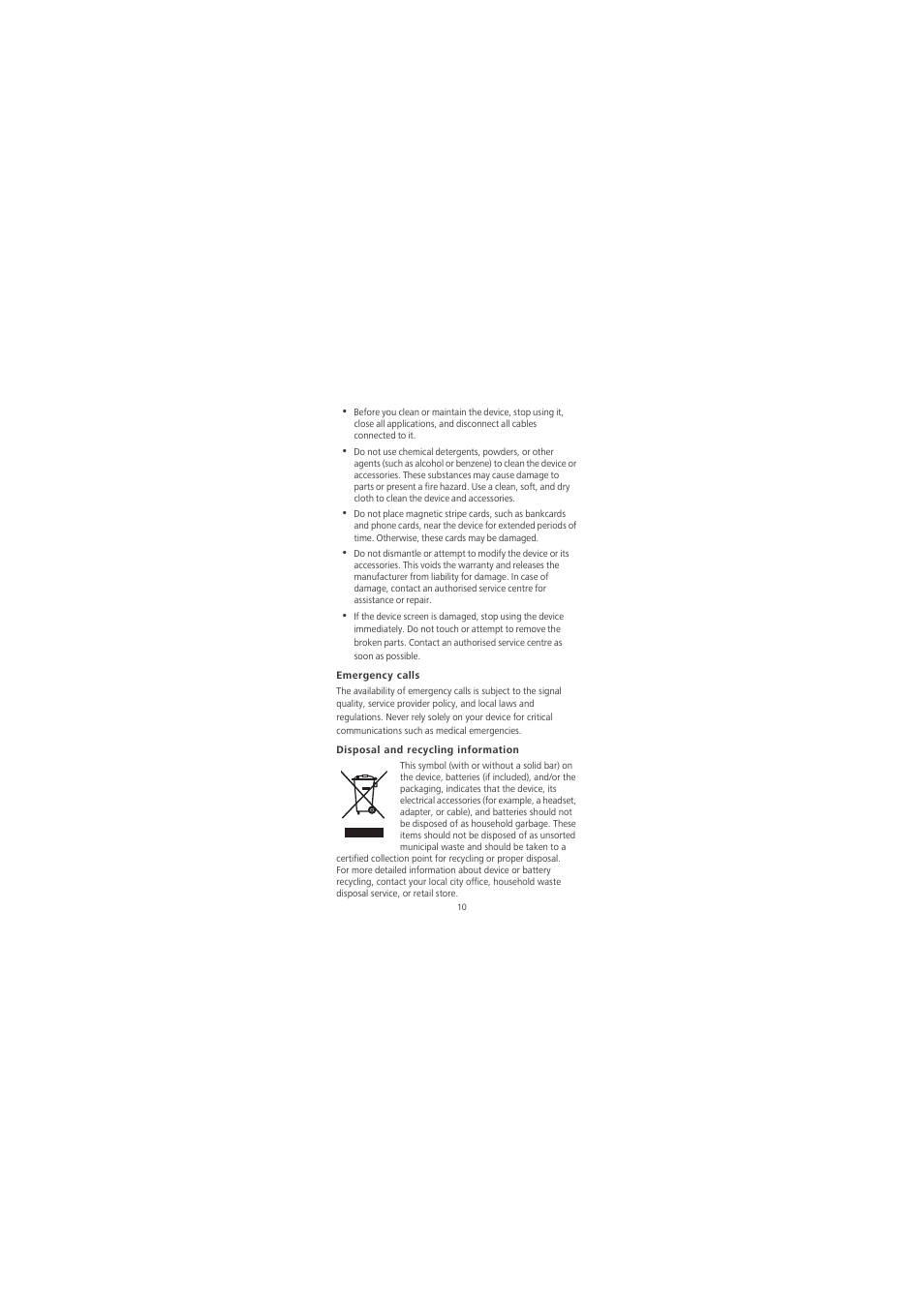 Emergency calls, Disposal and recycling information | Huawei Honor 6X User Manual | Page 14 / 156