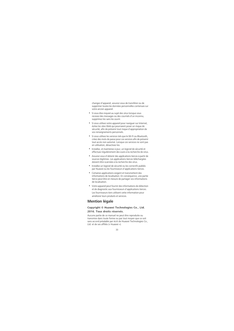 Mention légale | Huawei Honor 6X User Manual | Page 37 / 156