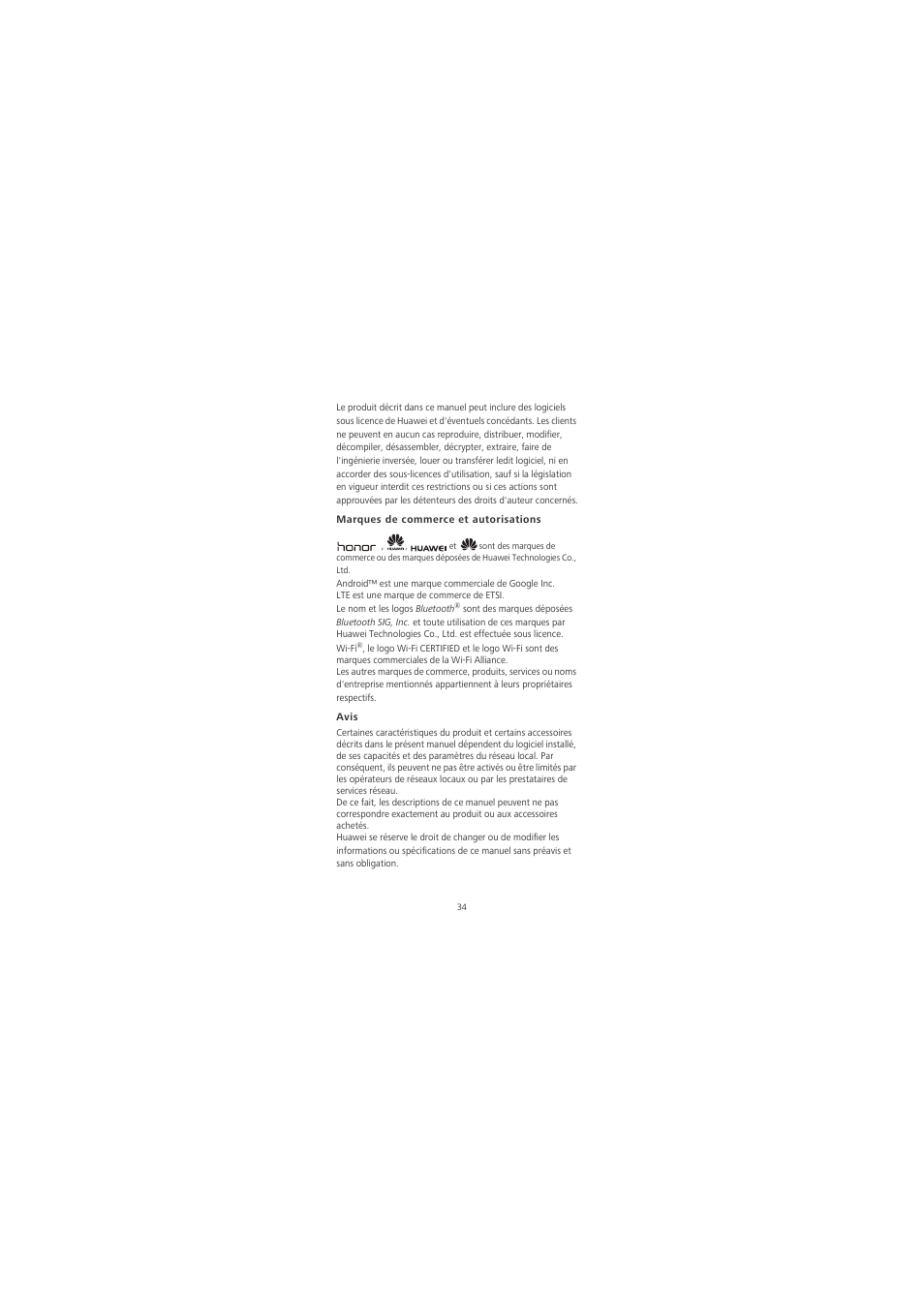 Marques de commerce et autorisations, Avis | Huawei Honor 6X User Manual | Page 38 / 156