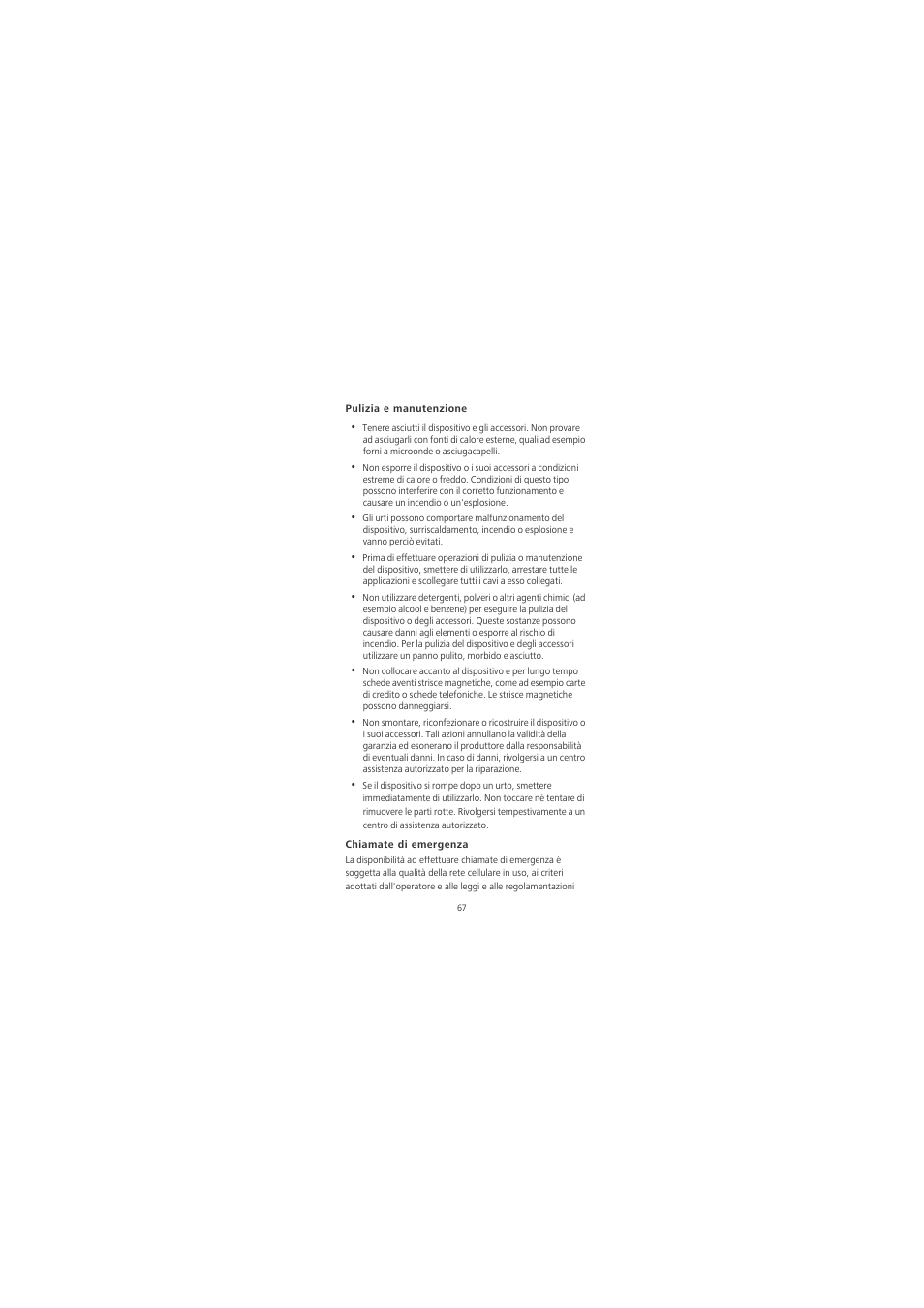 Pulizia e manutenzione, Chiamate di emergenza | Huawei Honor 6X User Manual | Page 71 / 156