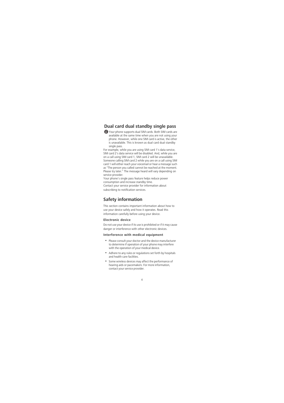 Safety information, Electronic device, Interference with medical equipment | Dual card dual standby single pass | Huawei Honor 6X User Manual | Page 8 / 156