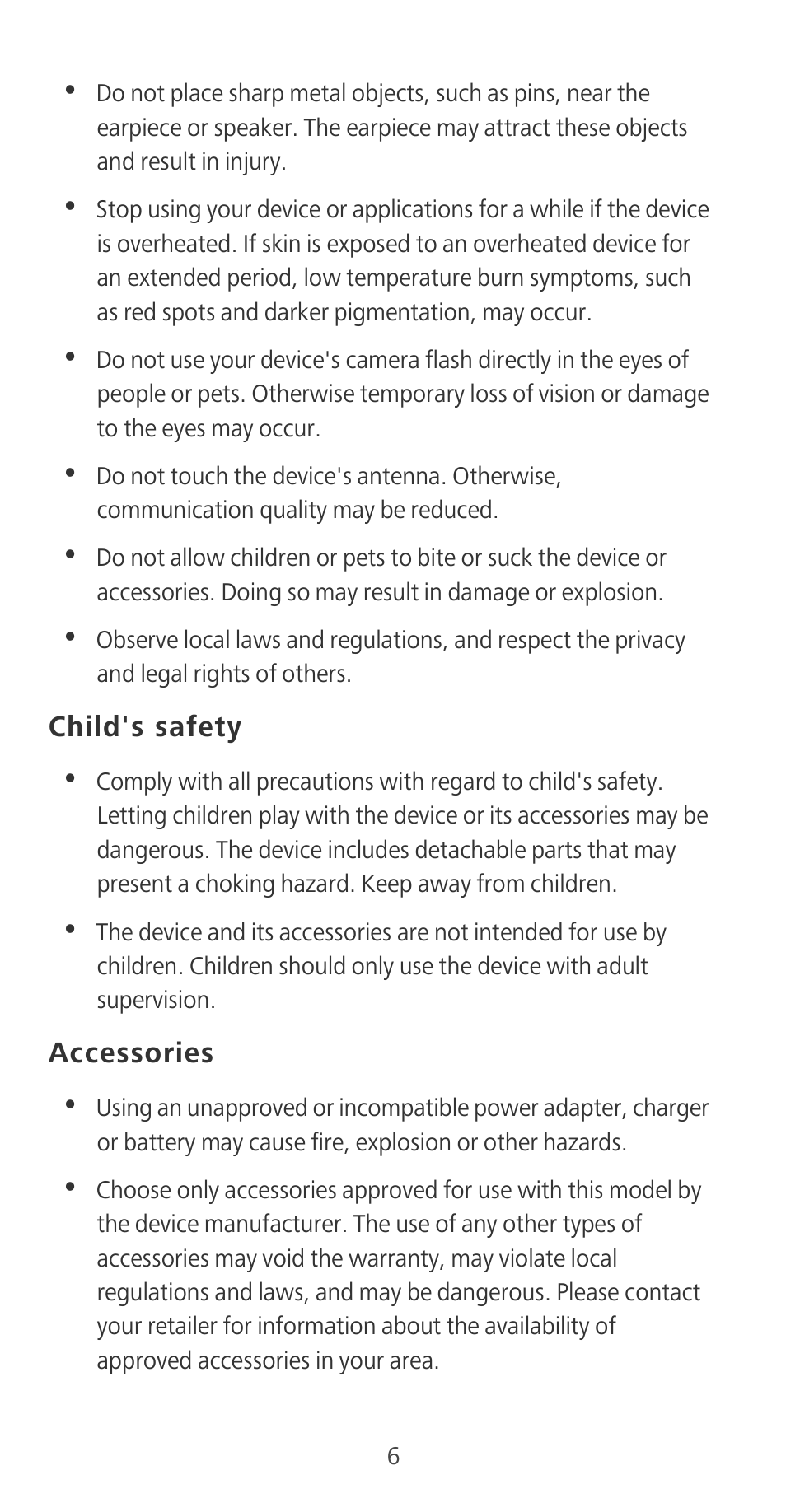 Child's safety, Accessories | Huawei P9 User Manual | Page 10 / 198