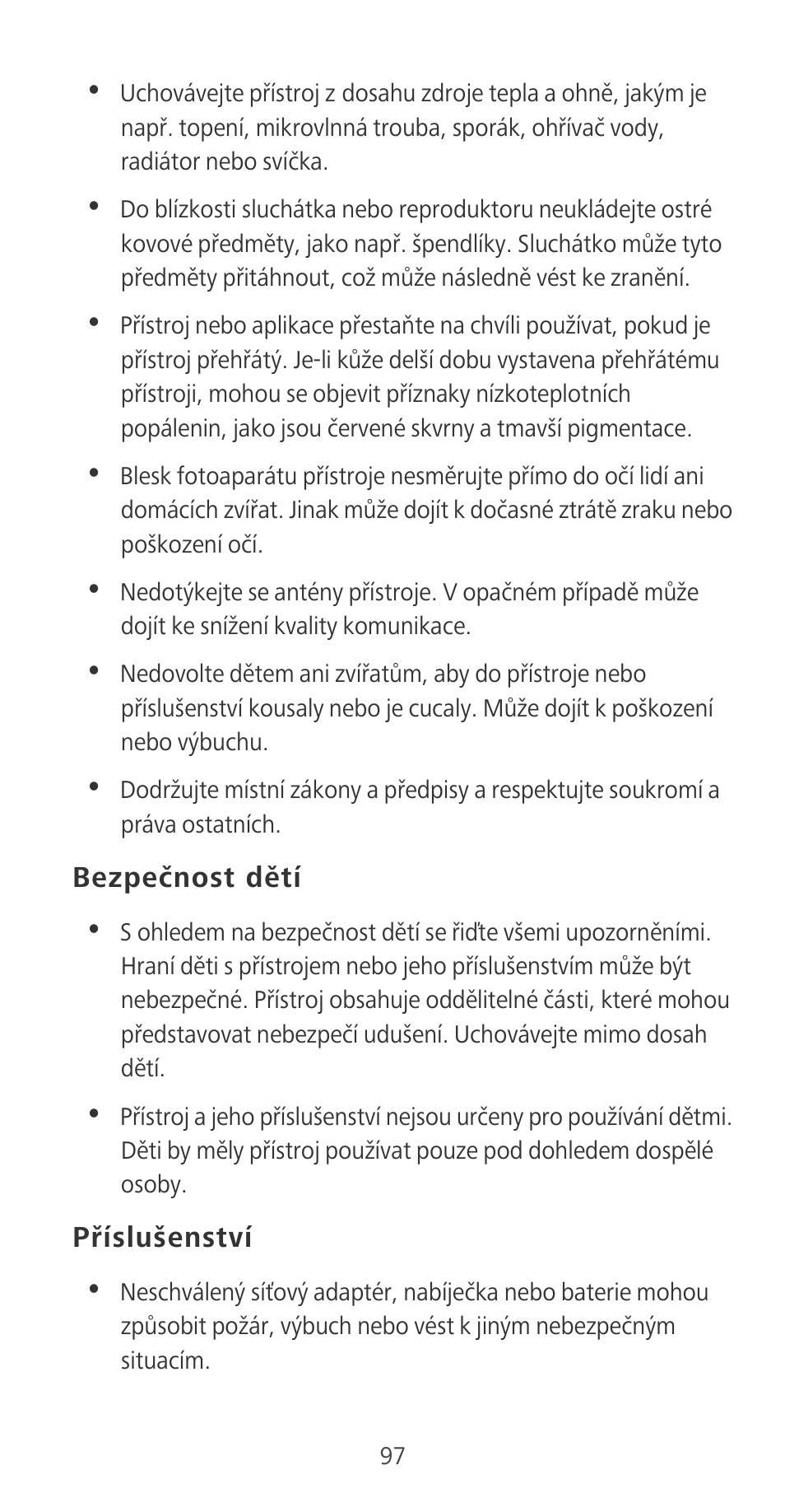 Bezpečnost dětí, Příslušenství | Huawei P9 User Manual | Page 101 / 198