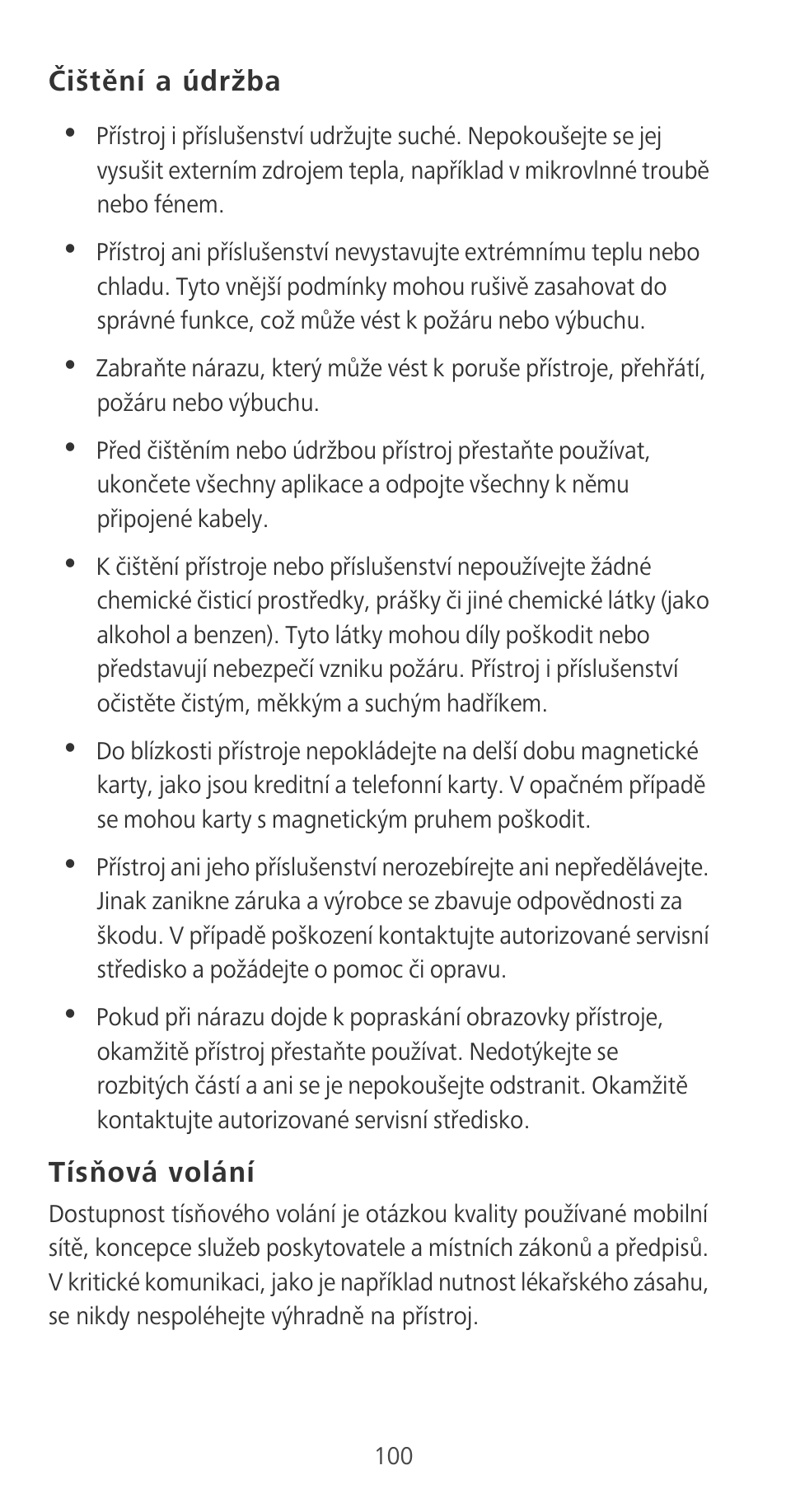 Čištění a údržba, Tísňová volání | Huawei P9 User Manual | Page 104 / 198