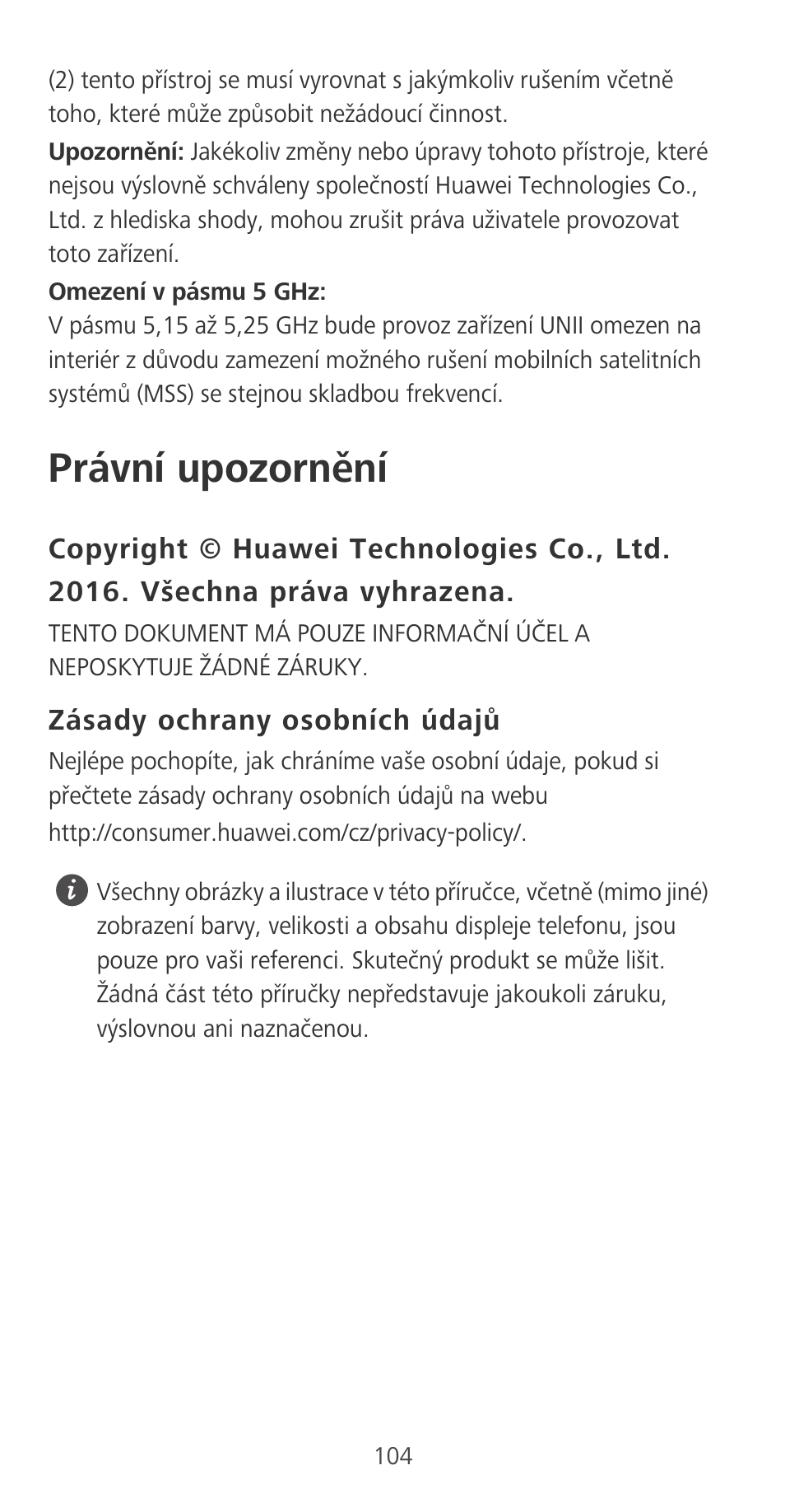 Právní upozornění, Zásady ochrany osobních údajů | Huawei P9 User Manual | Page 108 / 198