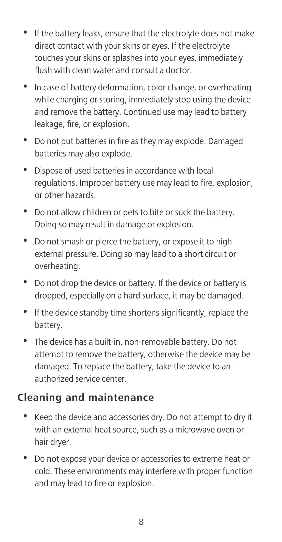 Cleaning and maintenance | Huawei P9 User Manual | Page 12 / 198