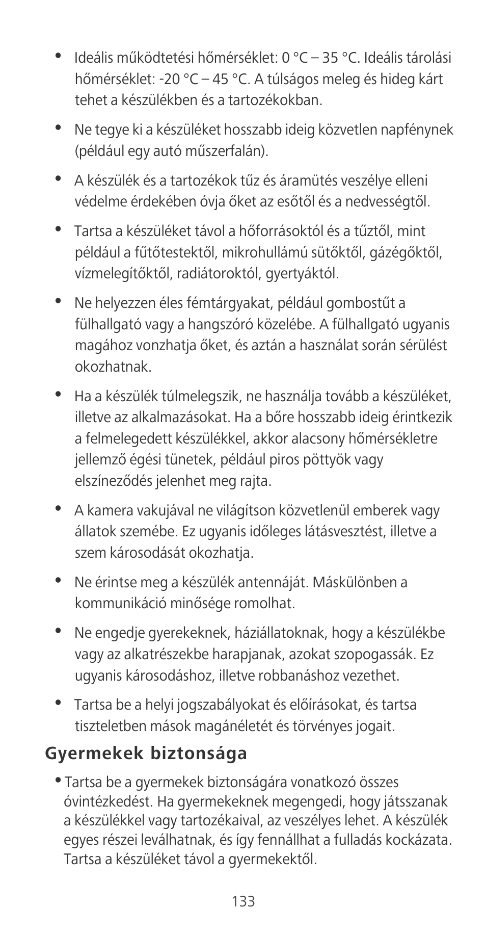 Gyermekek biztonsága | Huawei P9 User Manual | Page 137 / 198