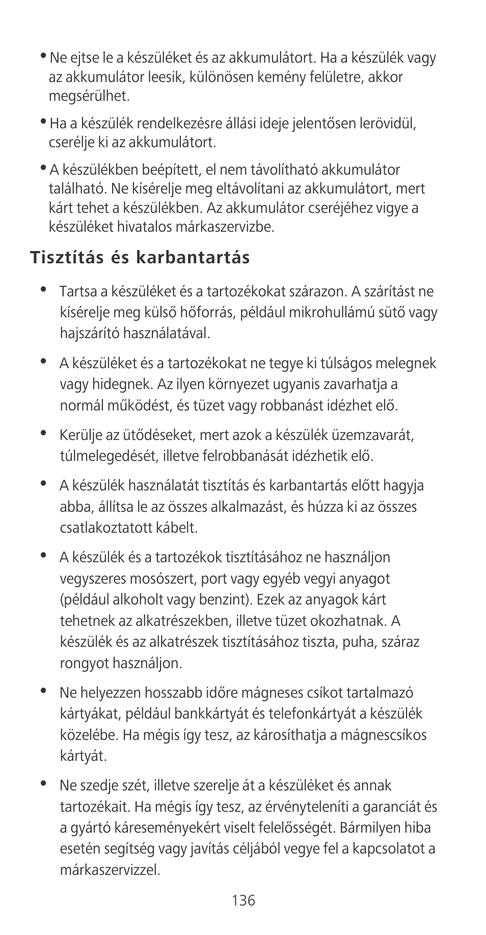 Tisztítás és karbantartás | Huawei P9 User Manual | Page 140 / 198