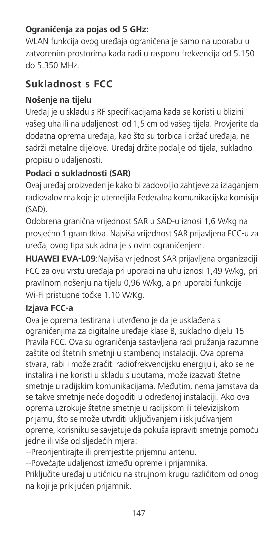 Sukladnost s fcc | Huawei P9 User Manual | Page 151 / 198