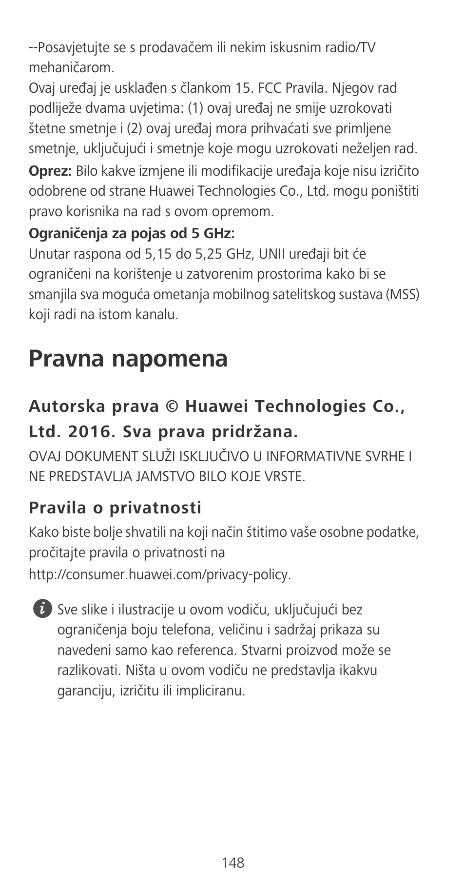 Pravna napomena, Pravila o privatnosti | Huawei P9 User Manual | Page 152 / 198