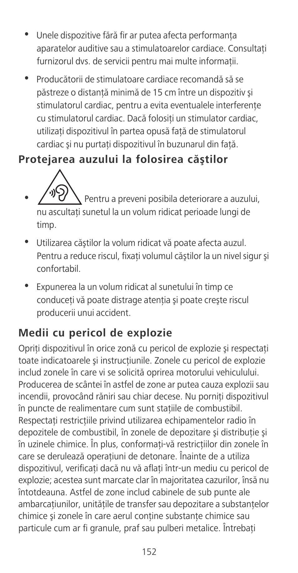 Protejarea auzului la folosirea căştilor, Medii cu pericol de explozie | Huawei P9 User Manual | Page 156 / 198